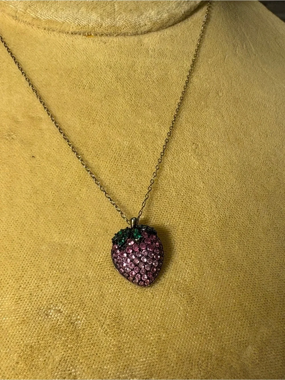 Sterling & Pink Zircon Crystal Strawberry Pendant with Chain - Picture 2 of 5
